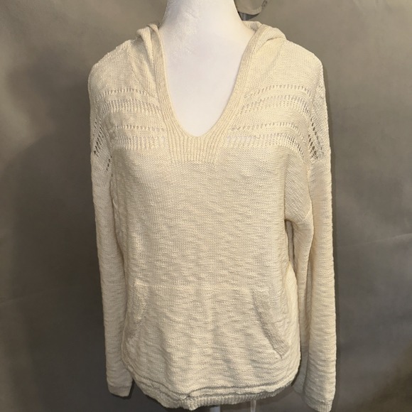 Lucky Brand Tops - Lucky Brand Sweater Womens Small Cream Knit Hoodie Pullover Casual Pocket